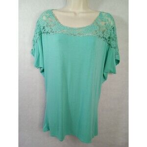 Poliana Plus Women XL Green Blouse Short Sleeve‎ Batwing Lace